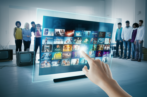 Représentation d'une famille regardant la télévision grâce à IPTV